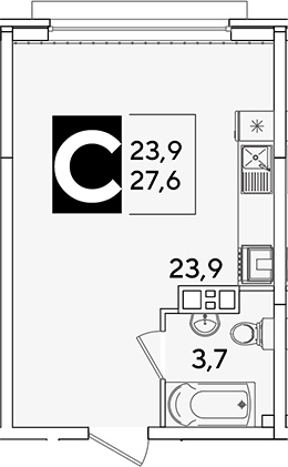 Студия, 27.6 м², 4/16 этаж, ЖК «Самолет»