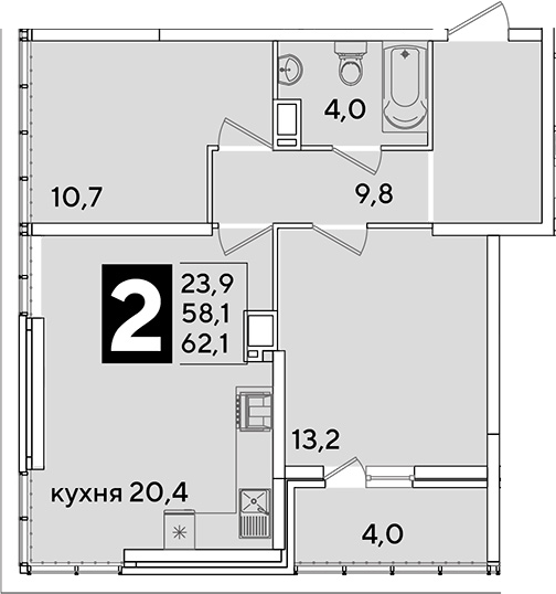 3-комн., 58.1 м², 16/16 этаж, ЖК «Самолет»