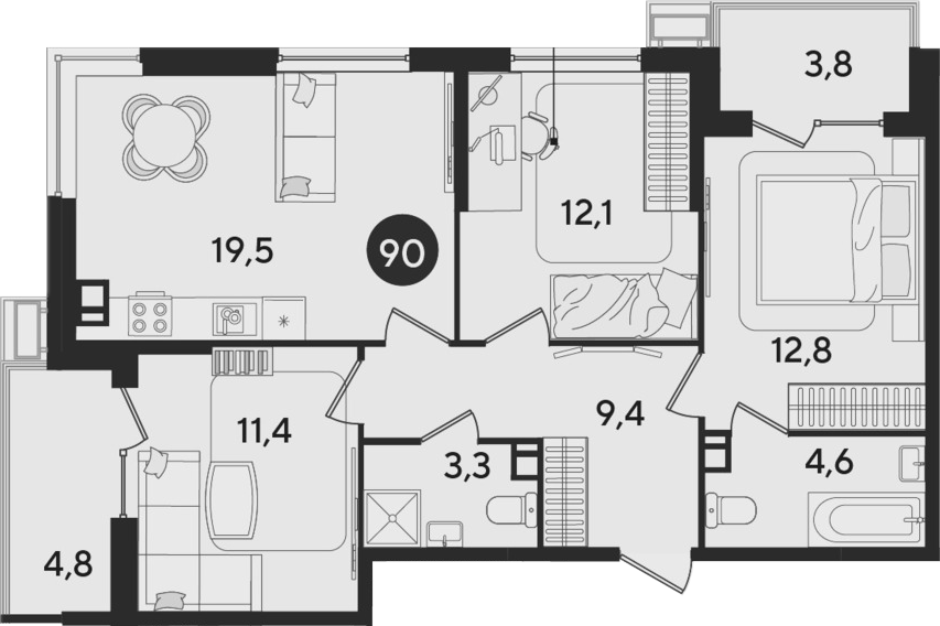 Продается 4-комн. квартира, 73.1 м²