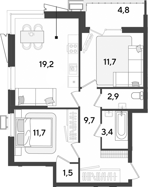 Продается 3-комн. квартира, 60.1 м²