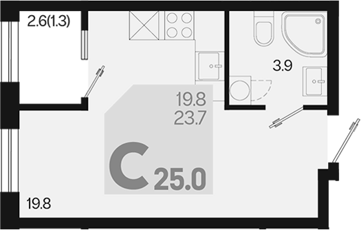 Студия, 23.7 м², 2/18 этаж, ЖК «Первое место»