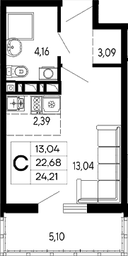 Студия, 22.68 м², 10/16 этаж, ЖК «Эпос»