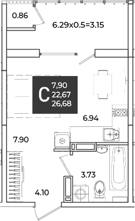 Студия, 22.67 м², 14/18 этаж, ЖК «Образцово»