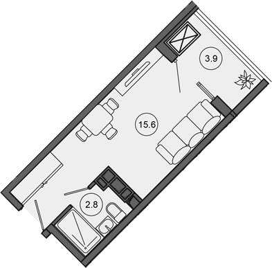 Студия, 18.4 м², 9/10 этаж, ЖК «Гостиничный комплекс GREENMONT»