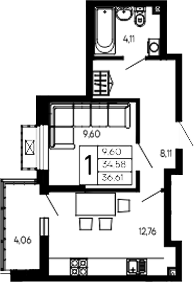Продается 1-комн. квартира, 34.58 м²