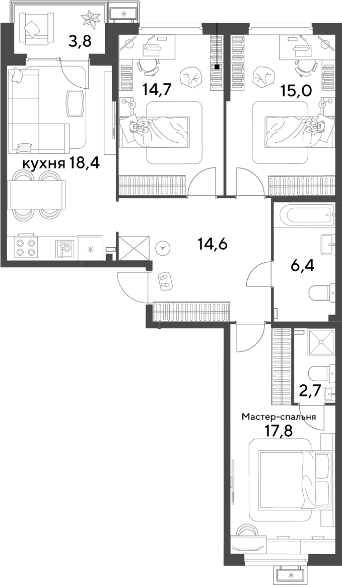 Продается 4-комн. квартира, 89.6 м²