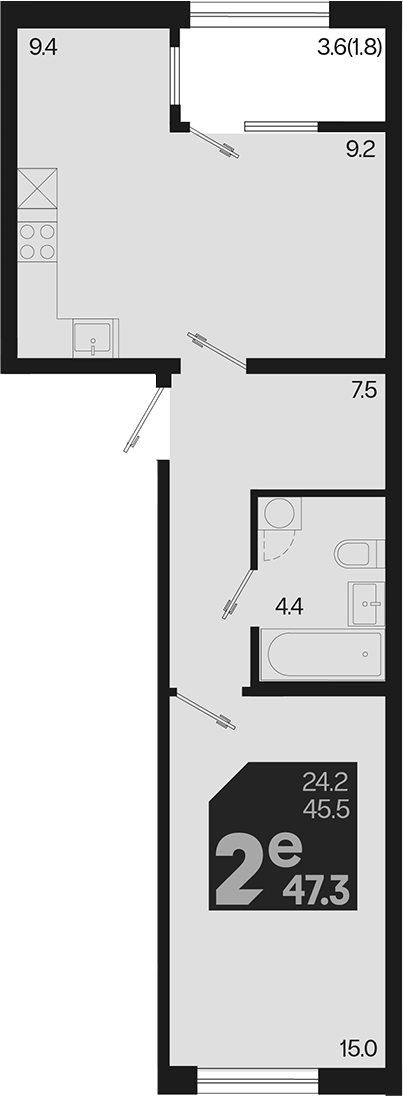 Продается 2-комн. квартира, 45.5 м²