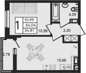 Продается 1-комн. квартира, 34.04 м²