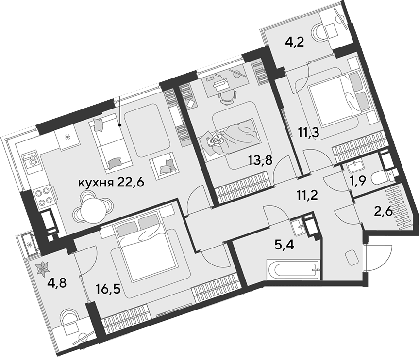 4+ комнаты, 85.3 м², 11/18 этаж, ЖК «Парк Победы»