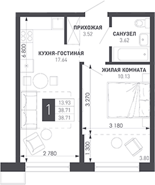 1-комн. Иначе в Молодежном