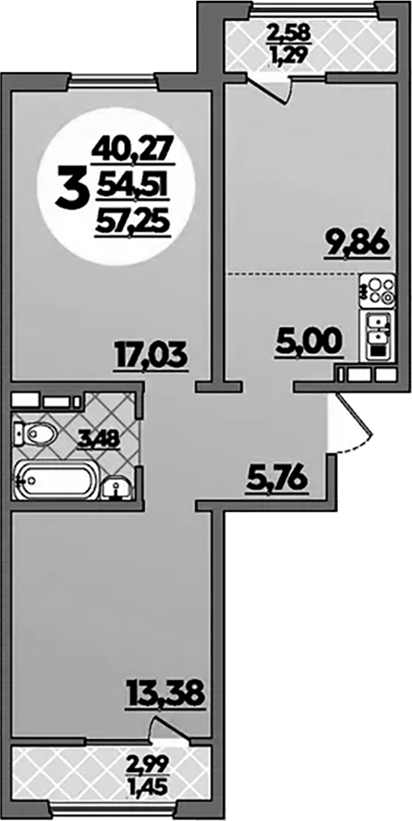 2-комн., 54.51 м², 6/8 этаж, ЖК «Молодежный 2»