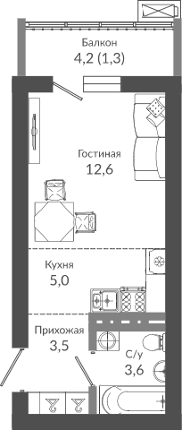 Студия, 24.7 м², 12/12 этаж, ЖК «Флора»