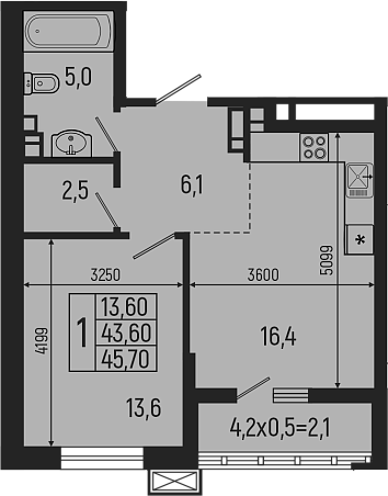 Продается 2-комн. квартира, 43.6 м²