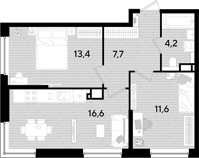 2-комн., 53.5 м², 14/16 этаж, ЖК «DОГМА ПАРК»