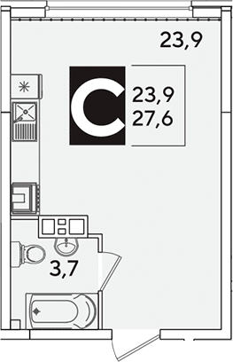Студия, 27.6 м², 3/16 этаж, ЖК «Самолет»