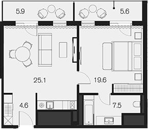 1-комн., 56.8 м², 3/4 этаж, ЖК «Benefit Sky Breeze Sochi»