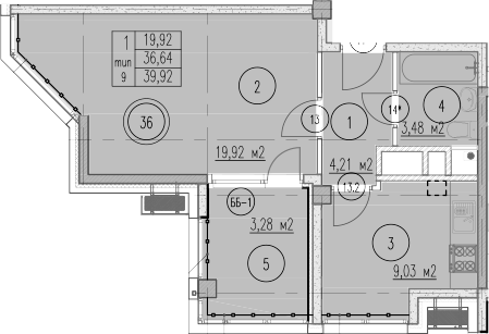 1-комн., 36.64 м², 6/10 этаж, ЖК «Agoy Park Residence by Lavicon»