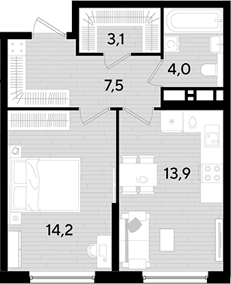 Продается 1-комн. квартира, 42.7 м²