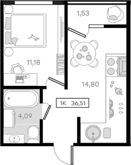 Продается 1-комн. квартира, 34.98 м²
