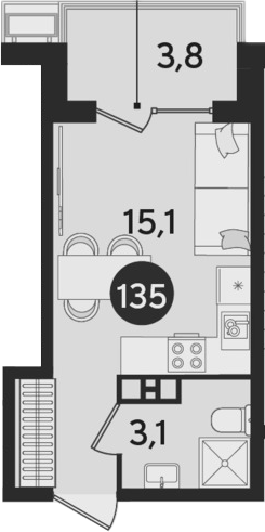 Студия, 18.2 м², 9/9 этаж, ЖК «Парк Победы»