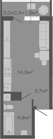 Студия, 21.8 м², 1/4 этаж, ЖК «Дзенпарк»