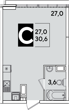Студия, 30.6 м², 16/16 этаж, ЖК «Самолет»