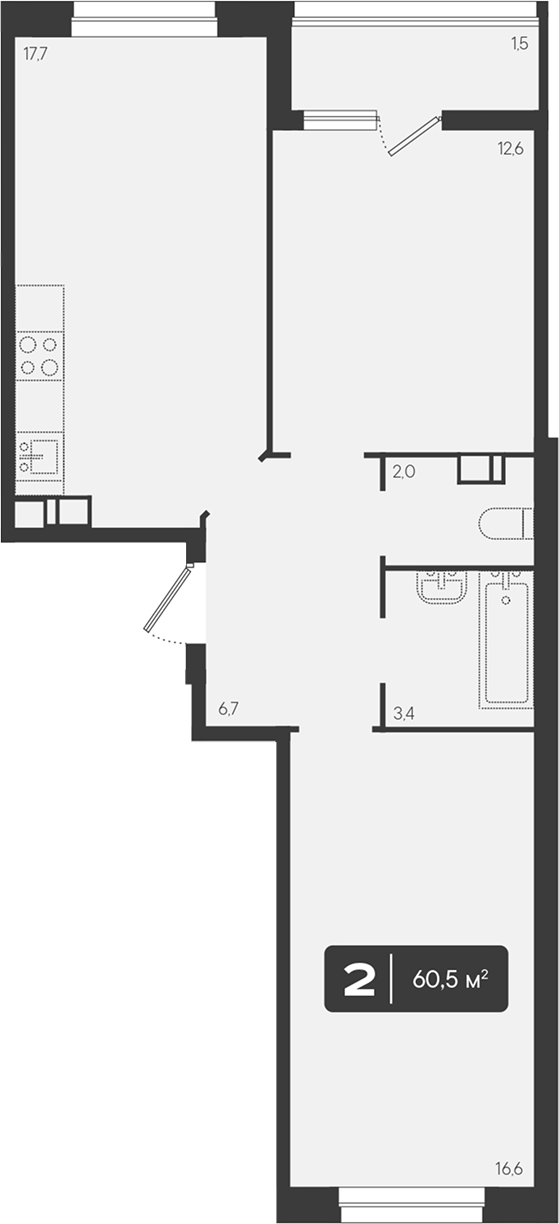 2-комн., 59 м², 3/9 этаж, ЖК «Архитектор. ГК ЮгСтройИнвест»