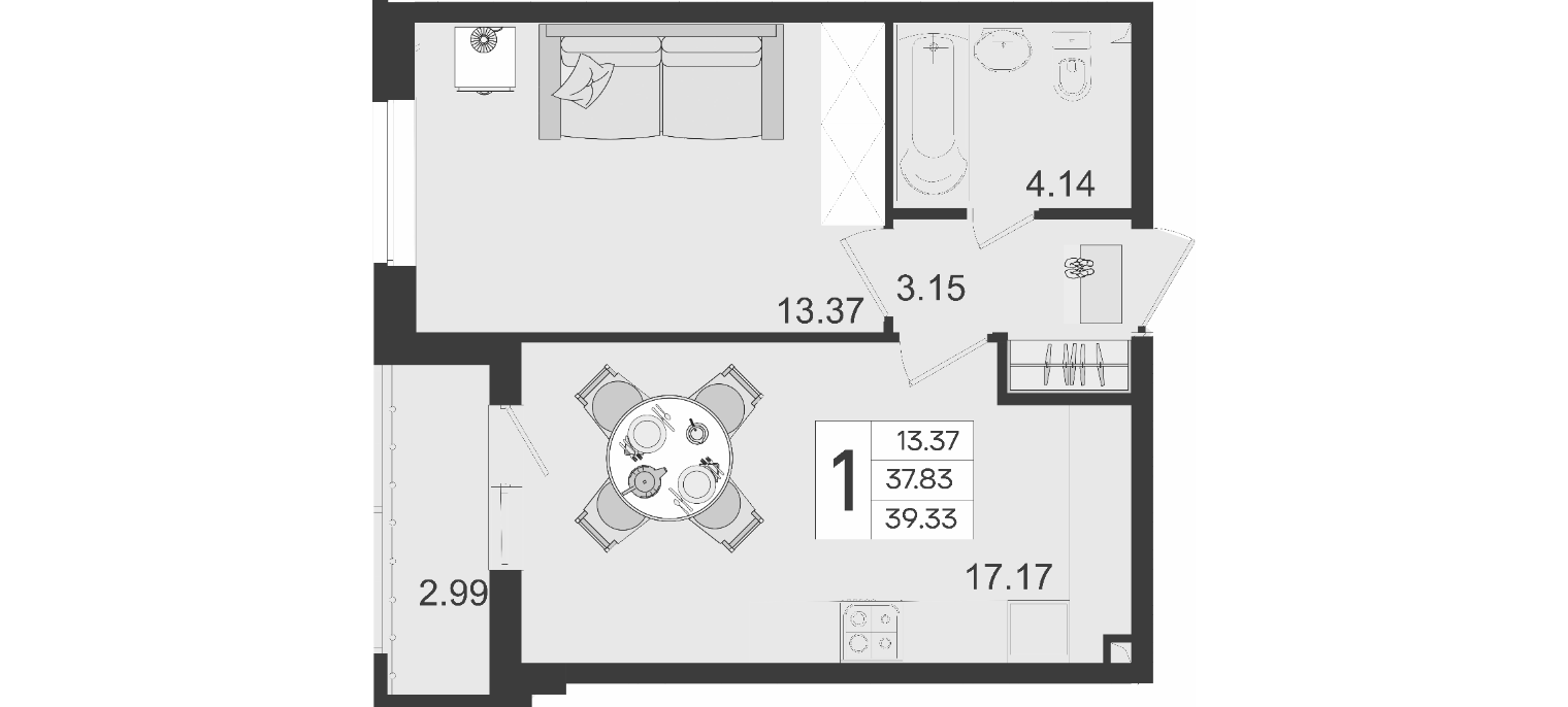 Продается 1-комн. квартира, 37.83 м²