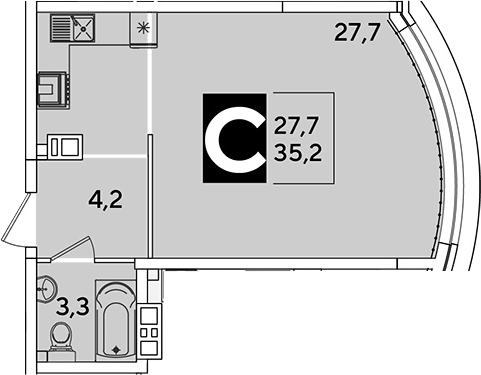 Студия, 35.2 м², 9/16 этаж, ЖК «Самолет»