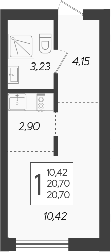 Студия, 20.7 м², 2/19 этаж, ЖК «Кислород»