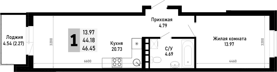 Продается 1-комн. квартира, 44.18 м²