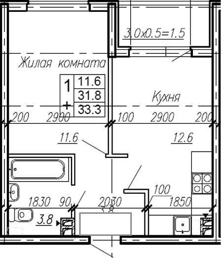 1-комн., 31.8 м², 3/4 этаж, ЖК «Эво»
