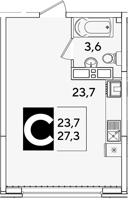 Студия, 27.3 м², 14/16 этаж, ЖК «Самолет»