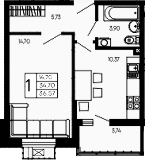 Продается 1-комн. квартира, 34.7 м²