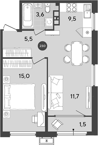 2-комн., 45.3 м², 8/18 этаж, ЖК «Порто-Ново»
