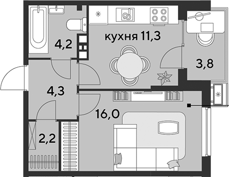 1-комн., 38 м², 5/9 этаж, ЖК «Парк Победы»