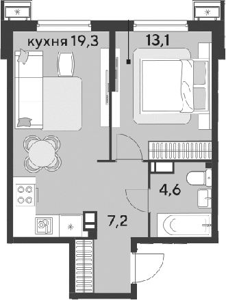 Продается 2-комн. квартира, 44.2 м²