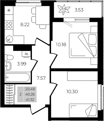 Продается 2-комн. квартира, 40.26 м²