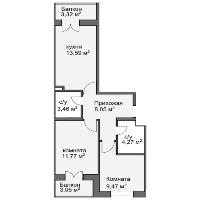 2-комн., 51.6 м², 1/8 этаж, ЖК «Центральный двор»