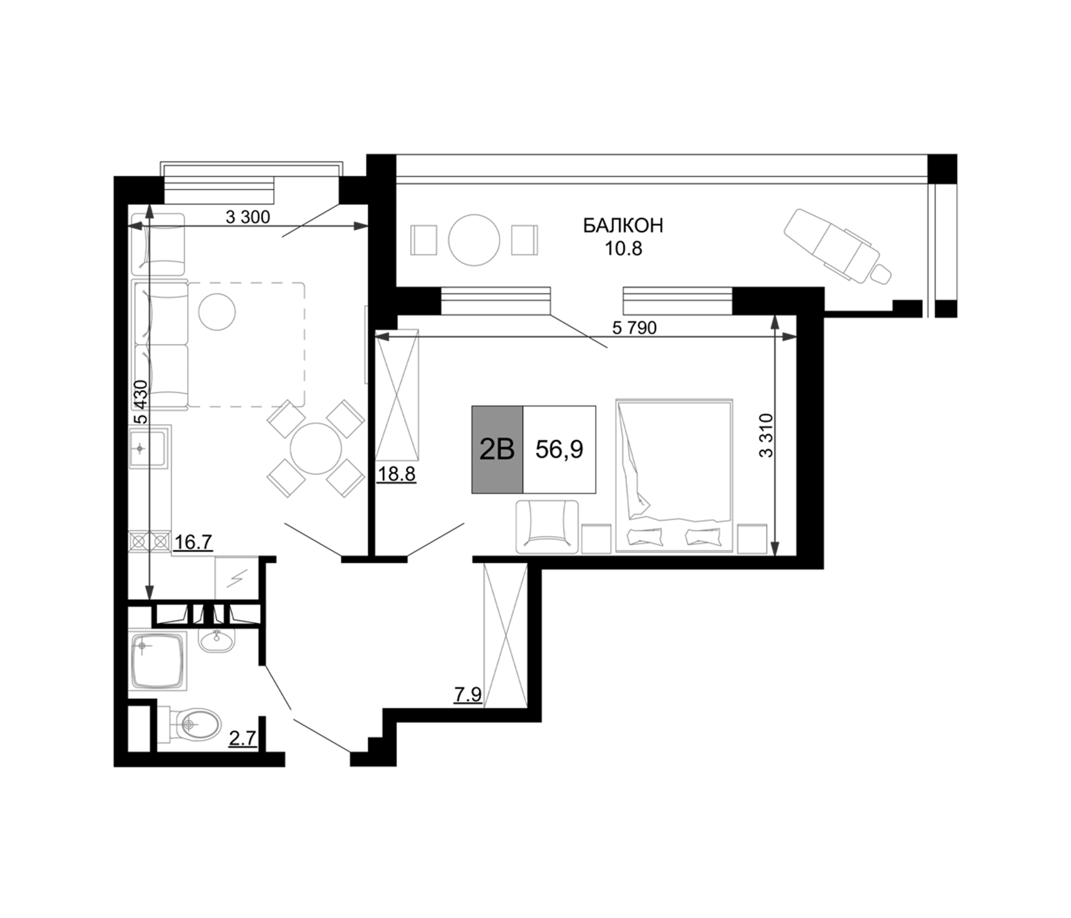 Продается 2-комн. квартира, 46.1 м²