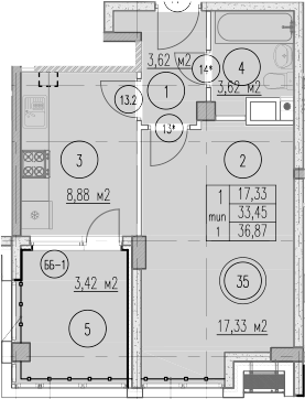1-комн., 33.45 м², 6/10 этаж, ЖК «Agoy Park Residence by Lavicon»