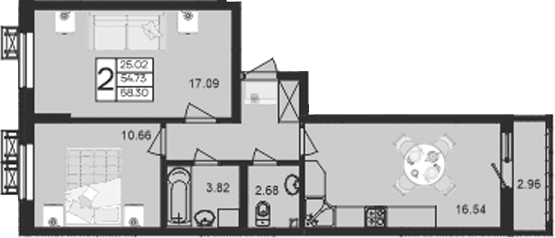 Продается 2-комн. квартира, 56.84 м²