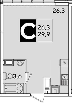 Студия, 29.9 м², 15/16 этаж, ЖК «Самолет»