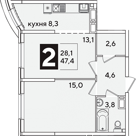 Продается 2-комн. квартира, 47.4 м²