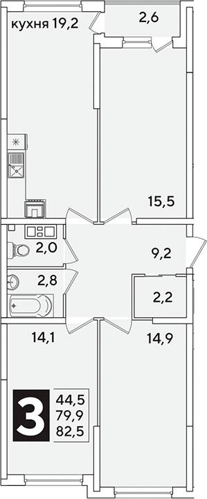 4+ комнаты, 79.9 м², 3/16 этаж, ЖК «Самолет»