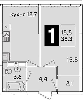 Продается 1-комн. квартира, 38.3 м²