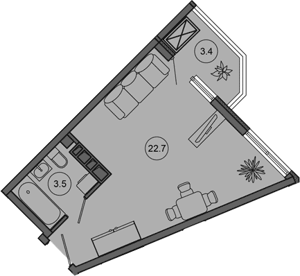 Студия, 26.2 м², 4/10 этаж, ЖК «Гостиничный комплекс GREENMONT»