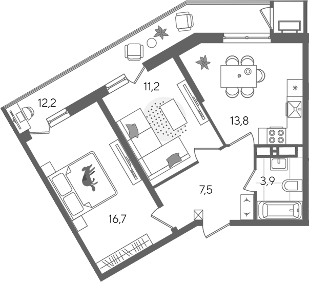 2-комн., 53.1 м², 22/24 этаж, ЖК «Рекорд»