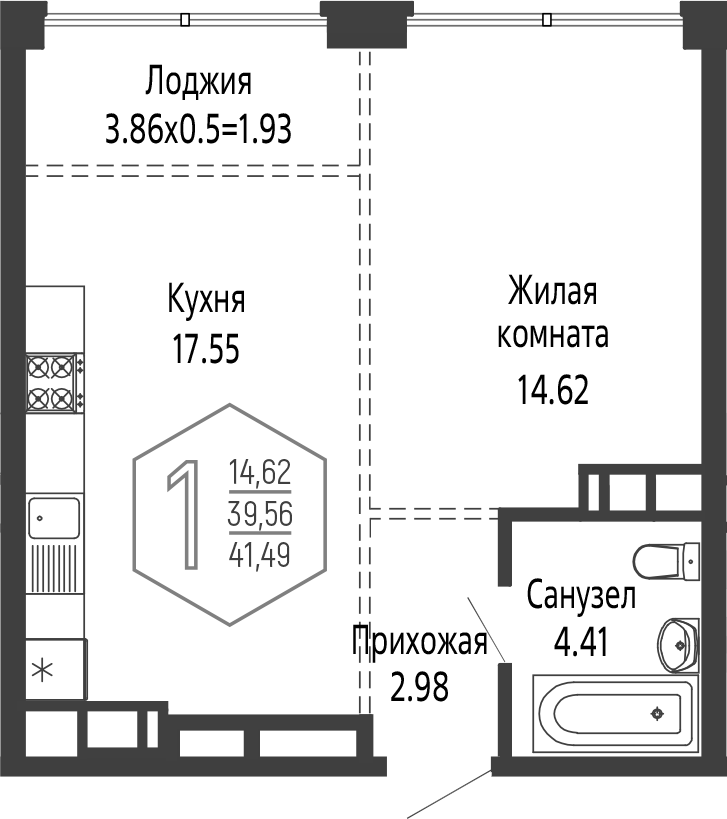 1-комн., 39.56 м², 23/24 этаж, ЖК «Гарантия PRIME»