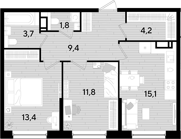 Продается 2-комн. квартира, 59.4 м²